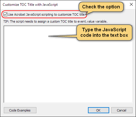 Type the JavaScript code into the text box